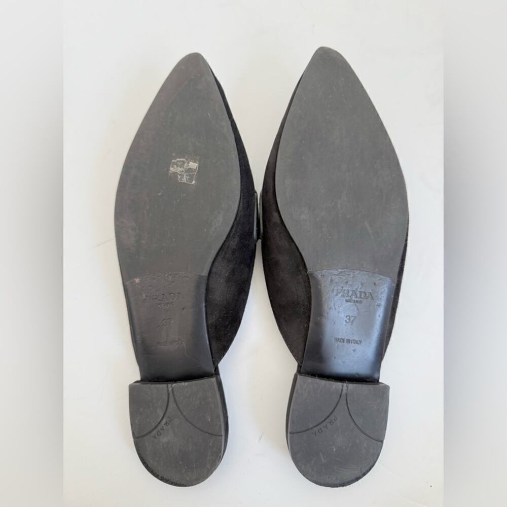 Prada Black Suede leather logo slip on slide loafer mules EU 37 - Picture 8 of 10